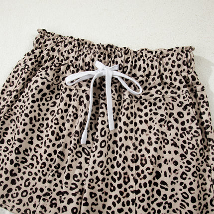 Khaki Animal Print Wide Leg Terry Knit Pants