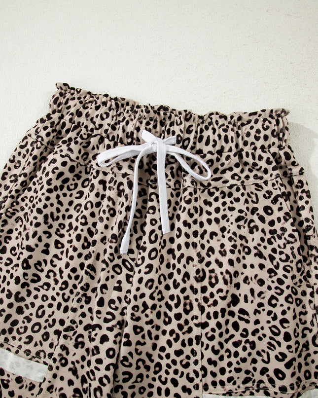 Khaki Animal Print Wide Leg Terry Knit Pants