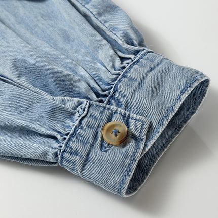 Beau Blue Ruffled Peter Pan Collar Western Denim Shirt