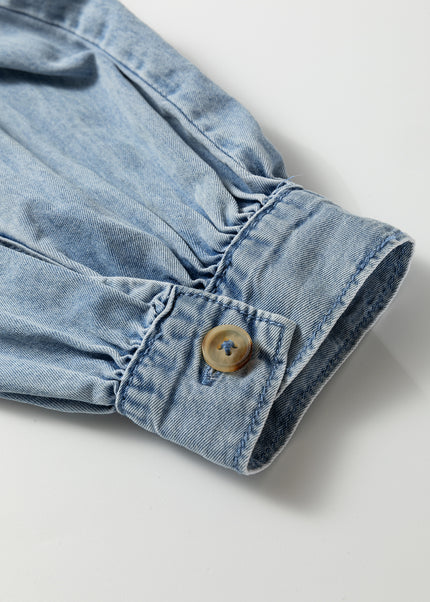 Beau Blue Ruffled Peter Pan Collar Western Denim Shirt