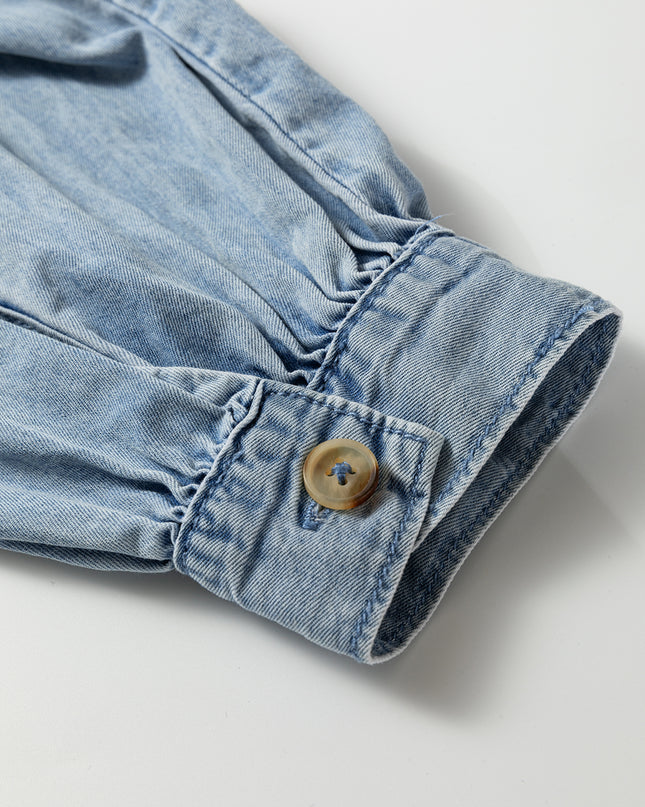 Beau Blue Ruffled Peter Pan Collar Western Denim Shirt