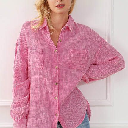 Black Crinkle Textured Chest Pockets Shirt