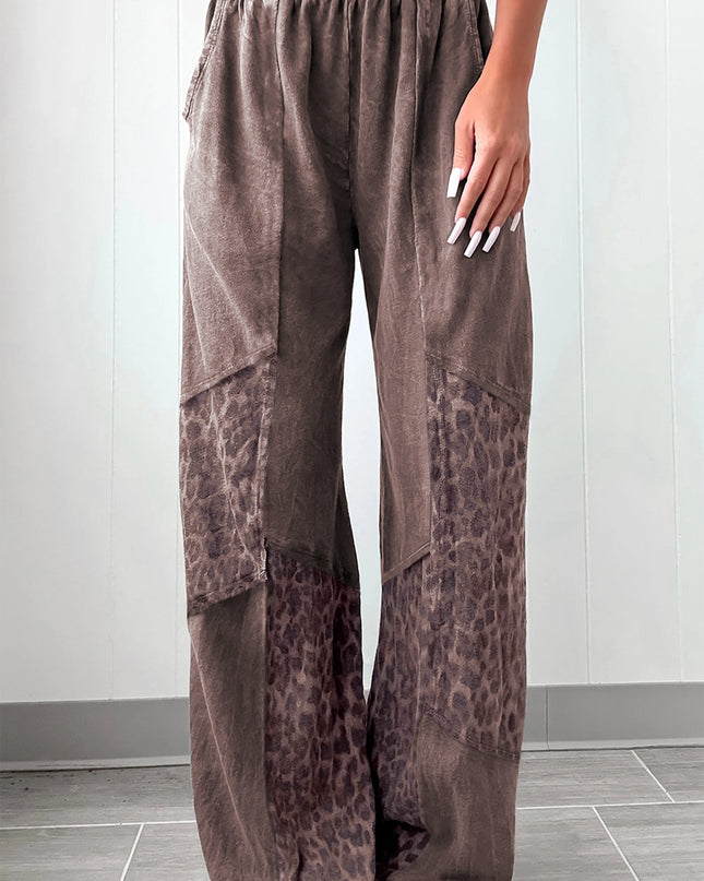 Coffee Leopard Patchwork Loose Pants