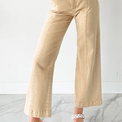 Apricot Solid Color Seamed Center Wide Leg Cropped Jeans