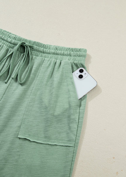 Canton Cuffed Short Sleeve Tee Raw Seam Patch Pocket Drawstring Pants Set