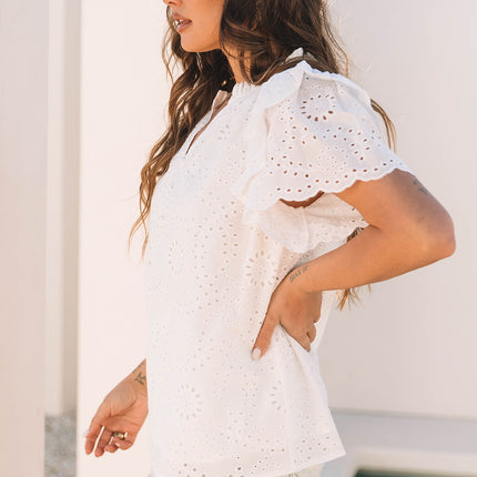 White Broderie Anglaise Ruffle Short Sleeve Blouse