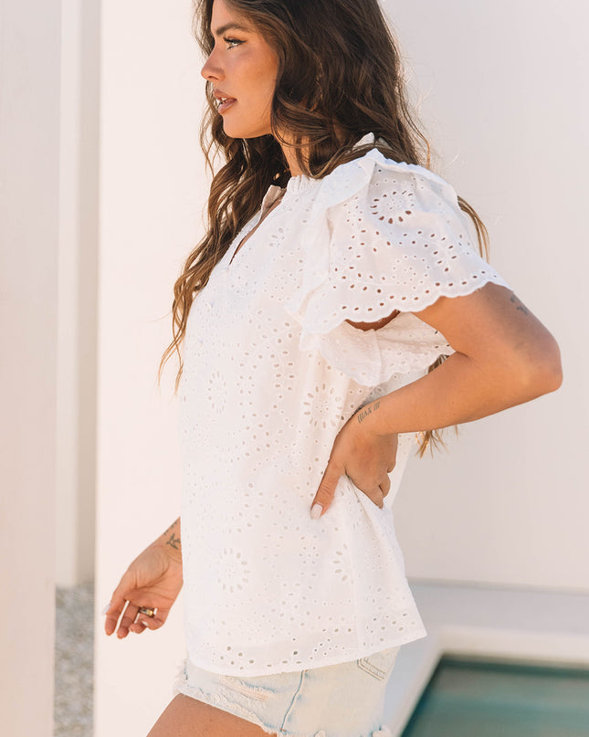 White Broderie Anglaise Ruffle Short Sleeve Blouse