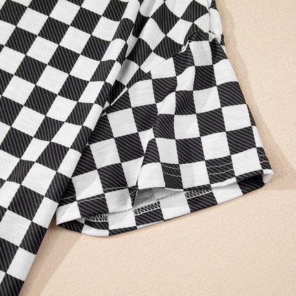 Black Checkerboard T Shirt and High Waist Skorts 2 Piece Outfit set