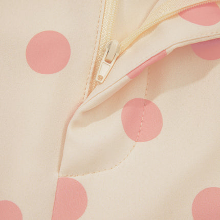 White Polka Dot Print Patched Pocket Loose Pants