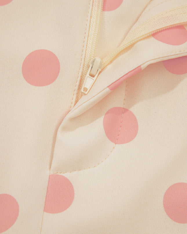 White Polka Dot Print Patched Pocket Loose Pants
