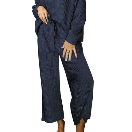 Navy Blue Ultra Loose Textured 2pcs Slouchy Outfit Set