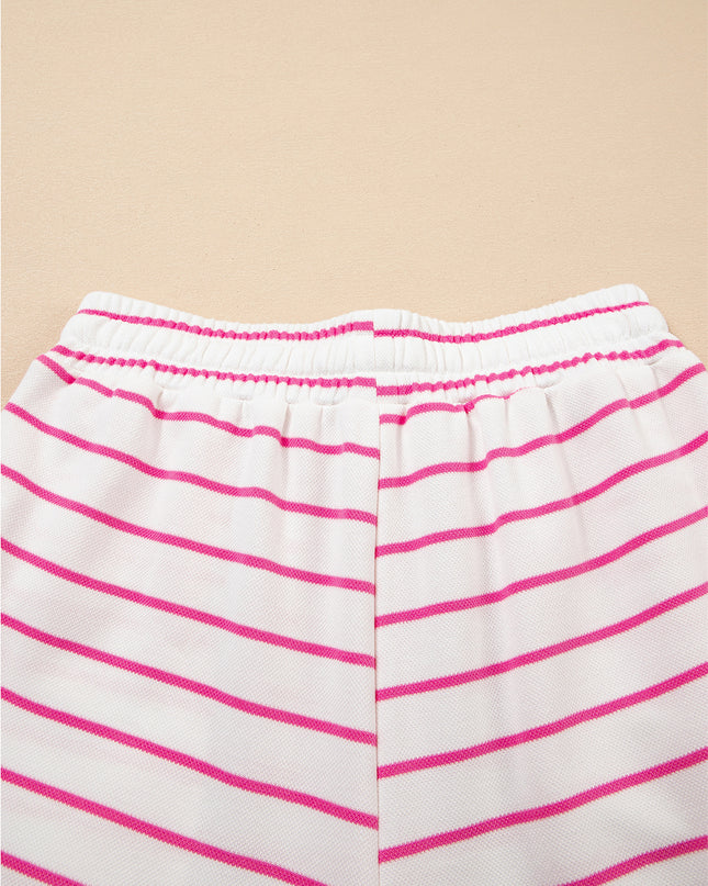 Rose Stripe Casual Wide Leg 2pcs Pants Set