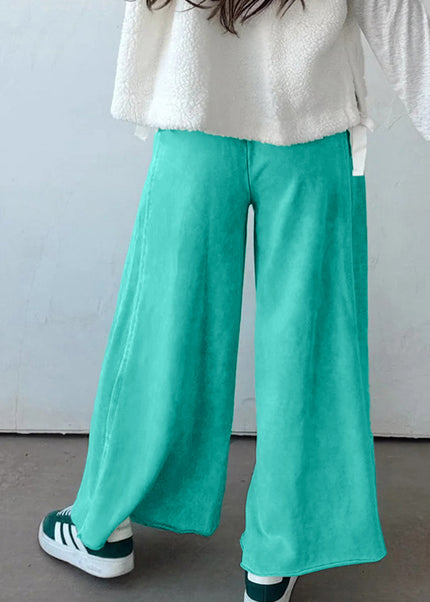 Sea Green Drawstring Elastic Waist Raw Hem Loose Pants