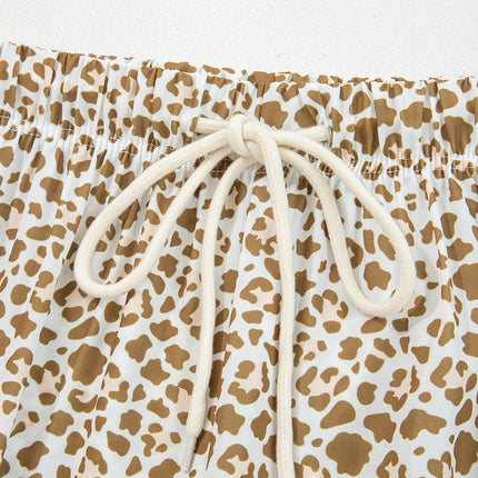 Brown Leopard Drawstring Elastic Waistband Loose Pants