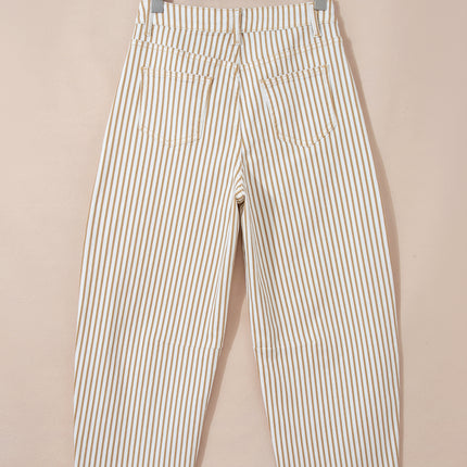 Khaki Stripe Casual Barrel Jeans
