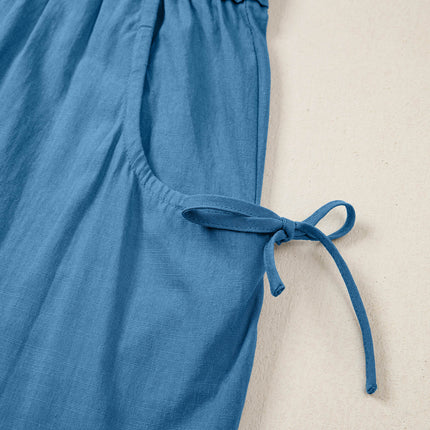 Prussian Blue Smocked Waist Casual Jogger Style Pants