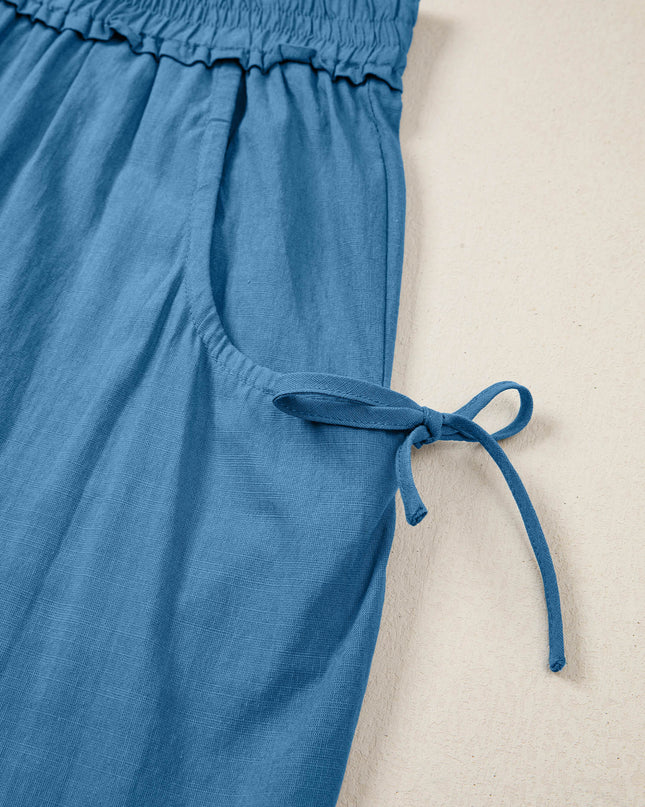 Prussian Blue Smocked Waist Casual Jogger Style Pants