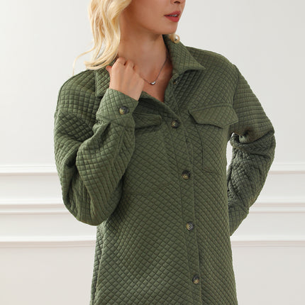 Black Retro Quilted Flap Pocket Button Shacket