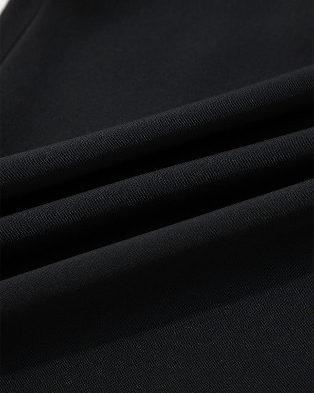 Black Pleated Detail Pull On High Elastic Waist Loose Straight Pants