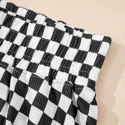 Black Checkerboard T Shirt and High Waist Skorts 2 Piece Outfit set