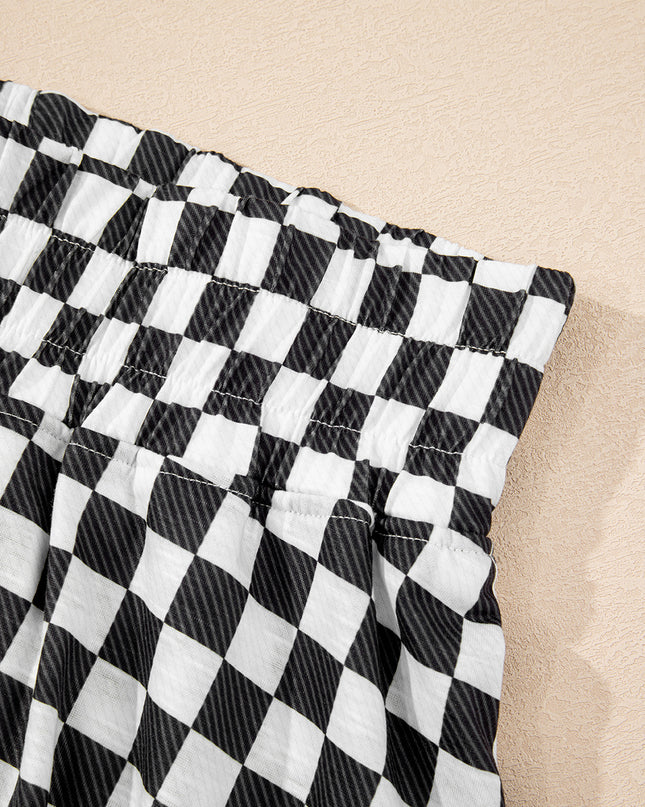 Black Checkerboard T Shirt and High Waist Skorts 2 Piece Outfit set