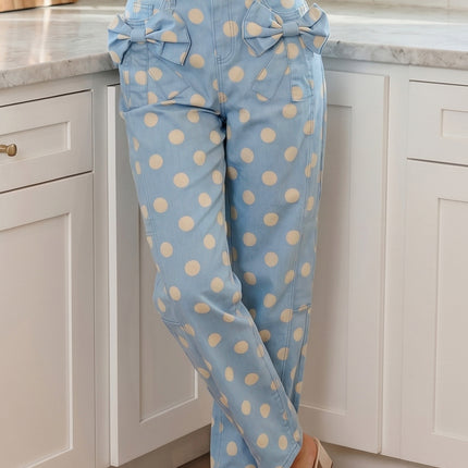 Sky Blue Polka Dot Bow Jeans