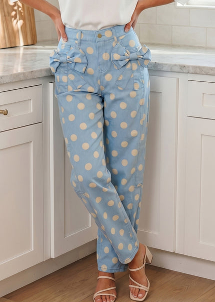 Sky Blue Polka Dot Bow Jeans