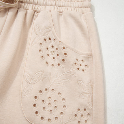 Jet Stream Embroidered Patched Pockets Drawstring Pants