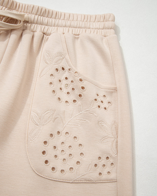 Jet Stream Embroidered Patched Pockets Drawstring Pants