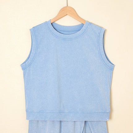 Myosotis 2 Pieces Cotton Tank Top Lined Split Skirt Set