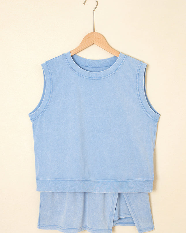 Myosotis 2 Pieces Cotton Tank Top Lined Split Skirt Set