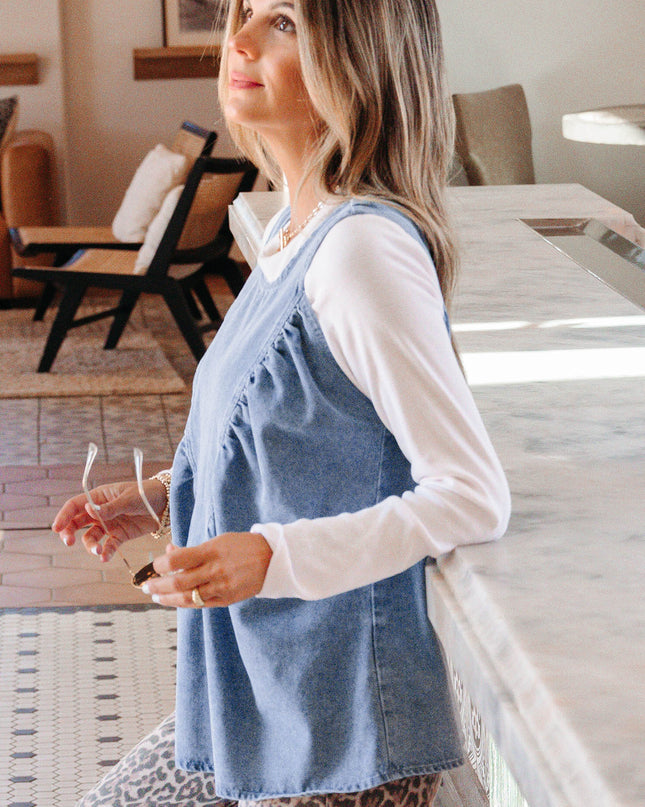 Myosotis Denim Pleated Patchwork Sleeveless Top
