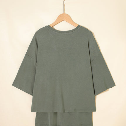 Laurel Green Solid Color Oversize Tee Tie Wrap Mini Skort 2pcs Set