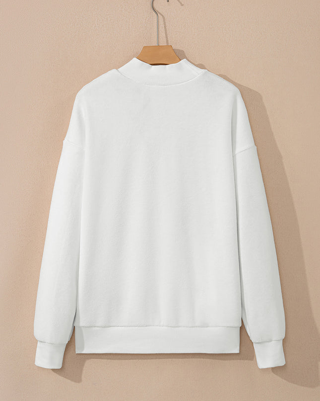 Bright Pink Oversize Drop Shoulder Reversible Mock Neck Sweatshirt