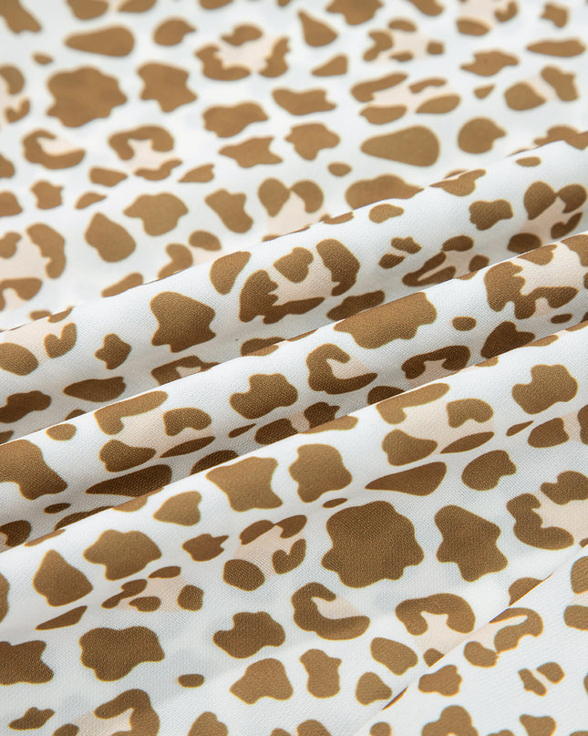 Brown Leopard Drawstring Elastic Waistband Loose Pants