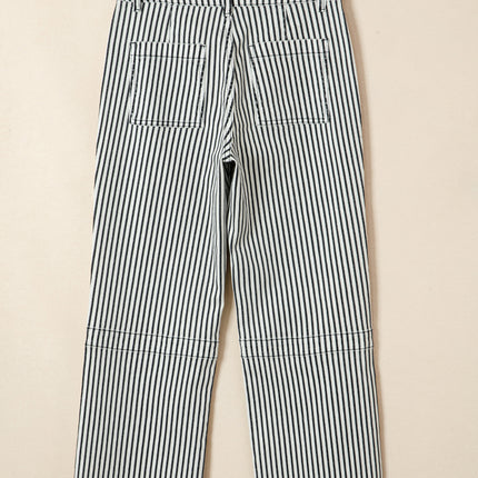 Black Stripe Patch Pocket High Waist Shift Denim Jeans
