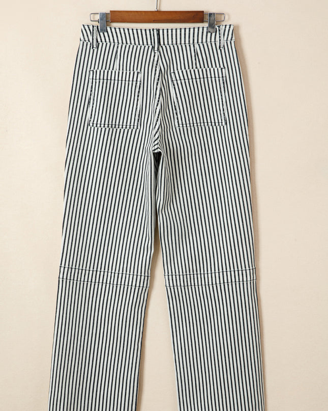 Black Stripe Patch Pocket High Waist Shift Denim Jeans
