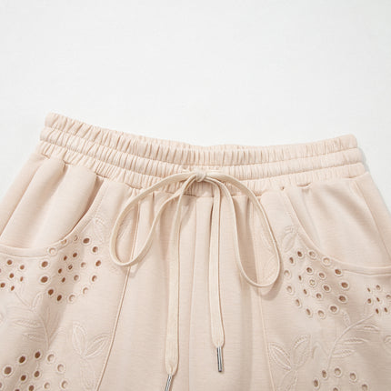 Jet Stream Embroidered Patched Pockets Drawstring Pants