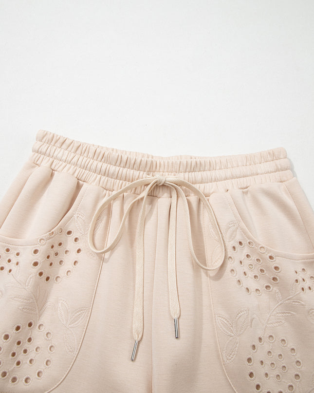 Jet Stream Embroidered Patched Pockets Drawstring Pants
