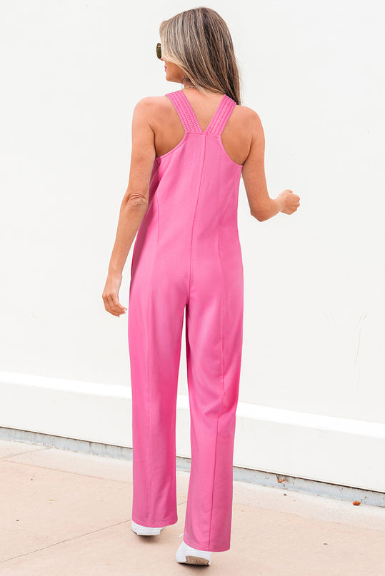 Bonbon Raw Seam Patchwork Wide Leg Loose Jumpsuit
