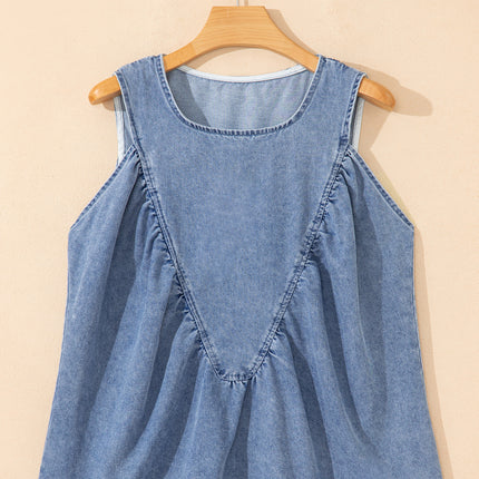 Myosotis Denim Pleated Patchwork Sleeveless Top