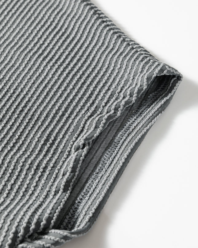 Dark Grey Twisted Ribbed High Neck Loose Tee Elastic High Waist Loose Pant Set