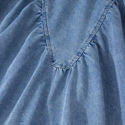 Myosotis Denim Pleated Patchwork Sleeveless Top