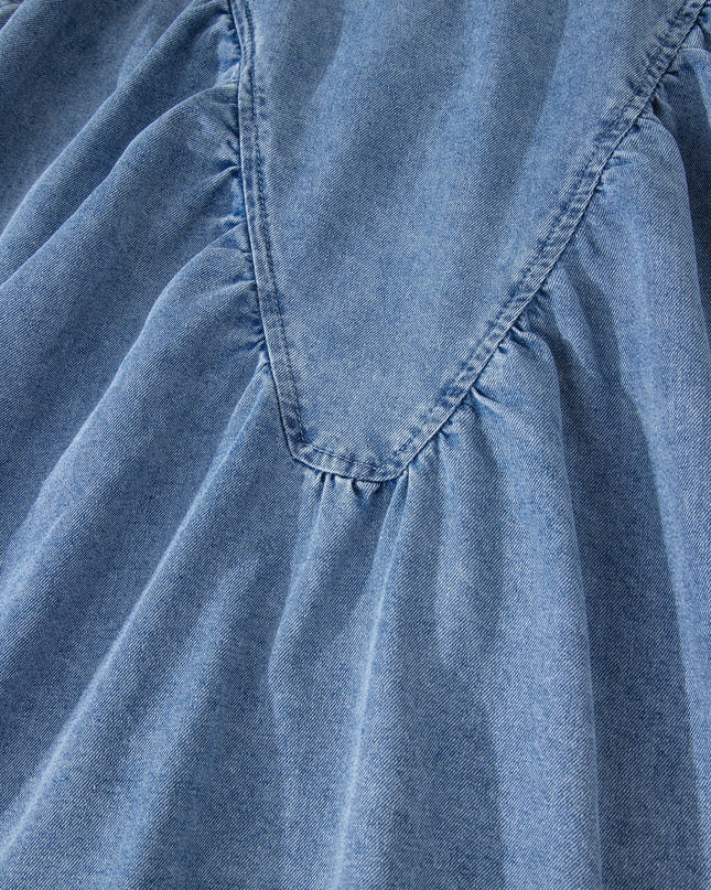 Myosotis Denim Pleated Patchwork Sleeveless Top