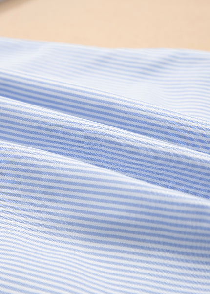 Sky Blue Stripe Ruffled Leopard Patchwork Long Sleeve Button Down Loose Shirt