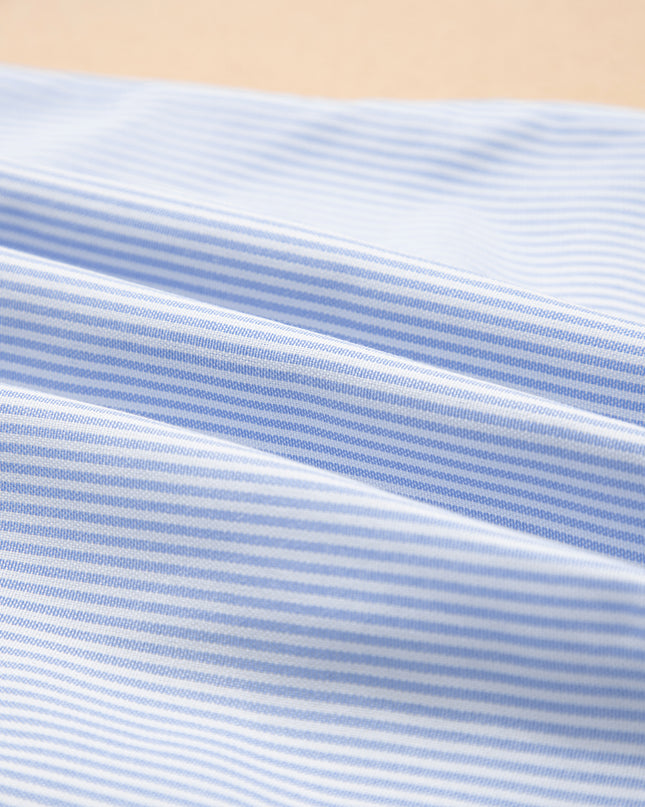 Sky Blue Stripe Ruffled Leopard Patchwork Long Sleeve Button Down Loose Shirt