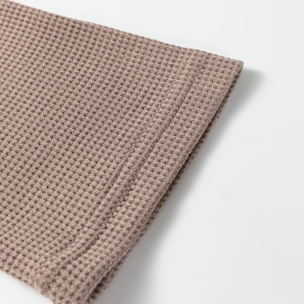Beige Solid Color Waffle Knit Asymmetric Neck Long Sleeve Top