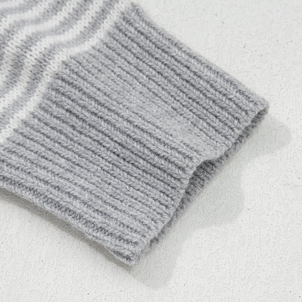 Gray Stripe Contrast Heart Pattern Valentine Knit Sweater