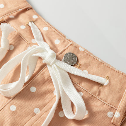 Khaki Polka Dot Print Drawstring Wide Leg Pants