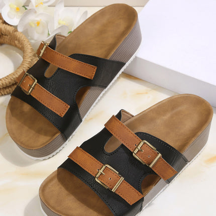 Black Faux Suede Platform Slippers